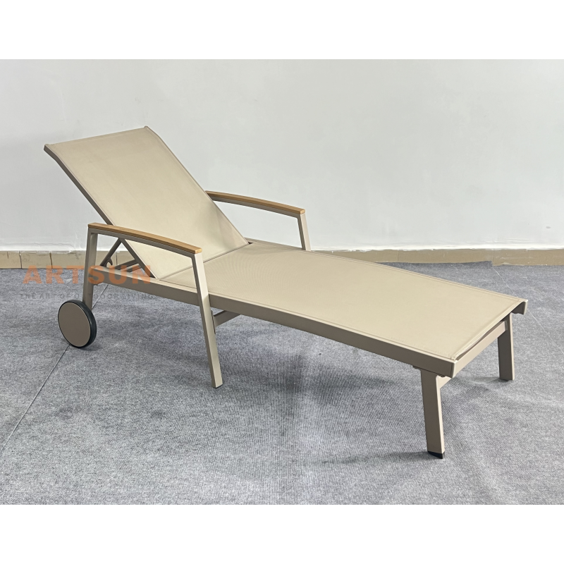 Swimming Pool Reclining Outdoor Aluminum Beach Chaise Lounge with Armrest