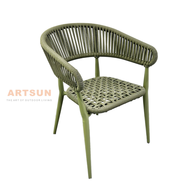 Rattan Armrest Garden Weaving Rope Chair for Outdoor Dining