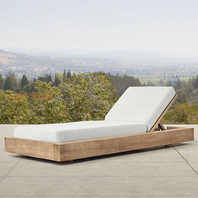 Hotel Resort Beach Single Teak Wood Chaise Lounge