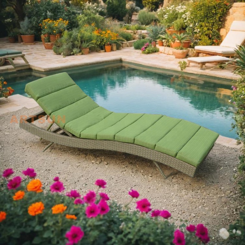 High-End Reclining Rattan Lounger with Mattress for Luxury Hospitality Projects