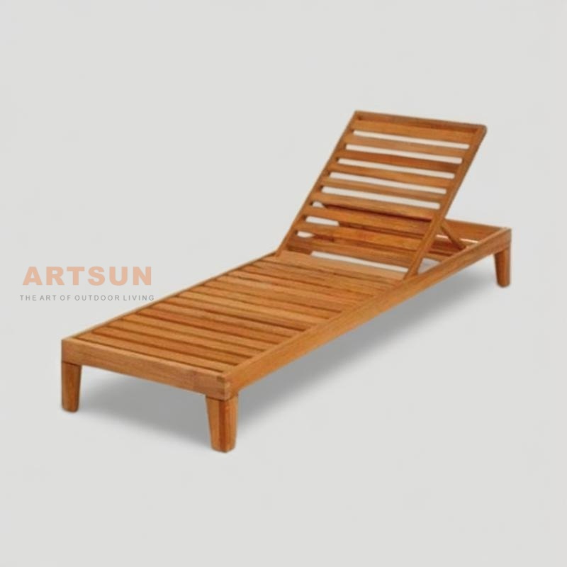 Solid Teak Sun Lounger with Adjustable Backrest for Outdoor Use