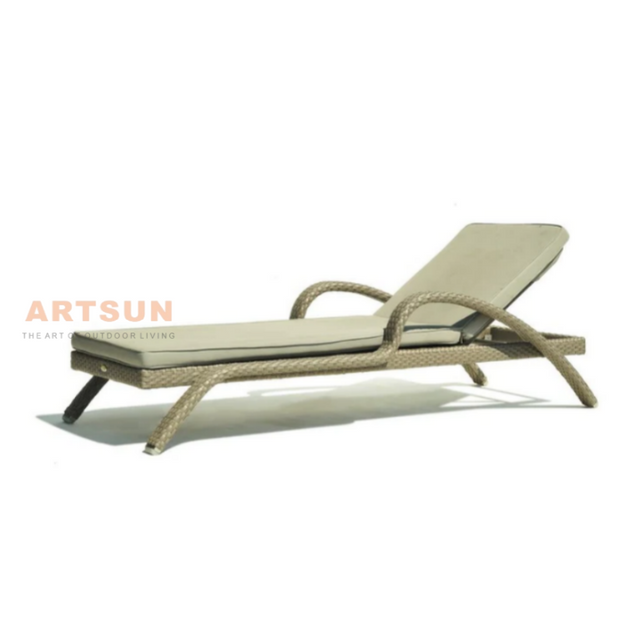 Weatherproof Rattan Reclining Chaise Lounge for Poolside Relaxation