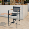 Outdoor Bar Chair with Teslin Fabric Backrest and Teak Accent Armrest
