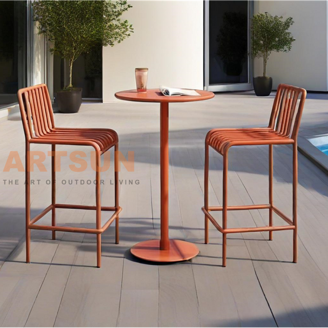 Outdoor Aluminium Bar Chair with Slat Backrest Design for Modern Patio Bar Commercial Projects