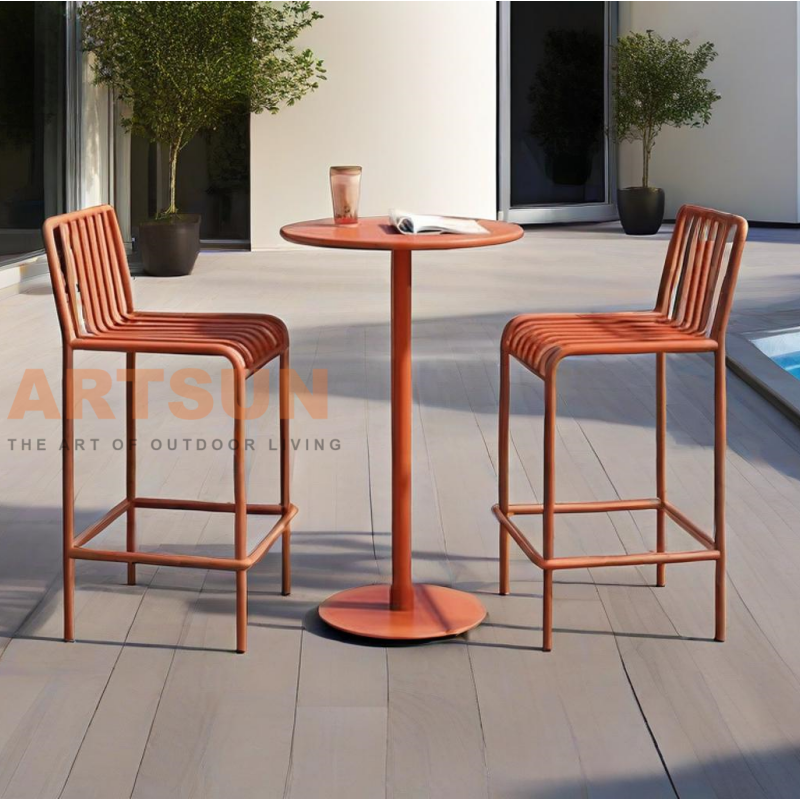 Outdoor Aluminium Bar Chair with Slat Backrest Design for Modern Patio Bar Commercial Projects