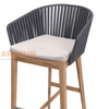 Stylish Outdoor Teak Wood Bar Chair with Woven Rope Armrest for Patio Resort & Rooftop Bar