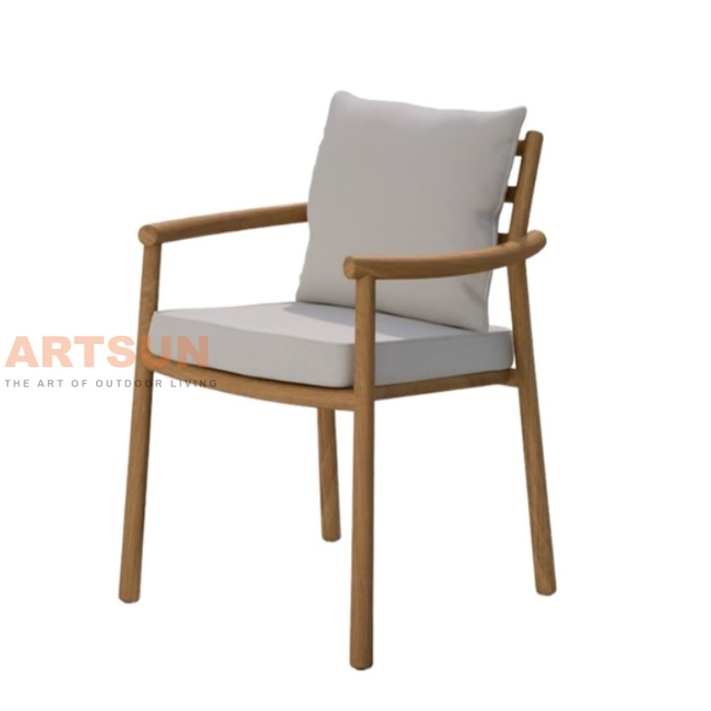Outdoor Dining Chair with Teak Wood Frame and Cushions 