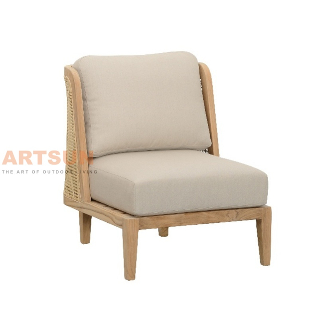 Teak Outdoor Lounge Chair with Wicker Side Design for Hotel