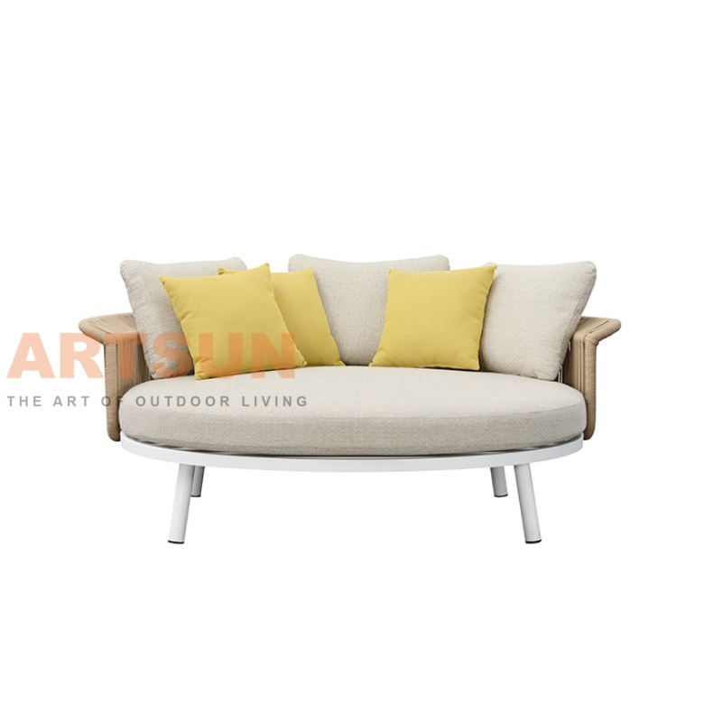 Luxury Round Outdoor Daybed with Handwoven Rope and Soft Cushions