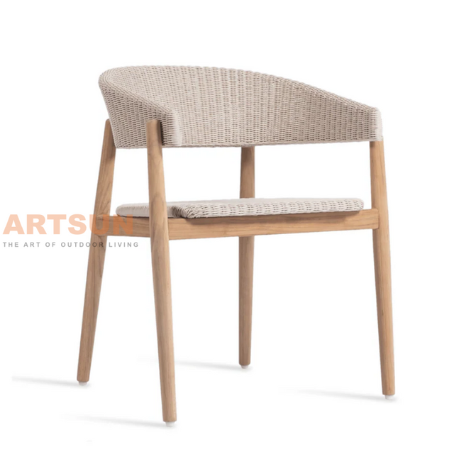 Hot Sale Teak Wood Dining Chair with Woven Rope Design for Hotel