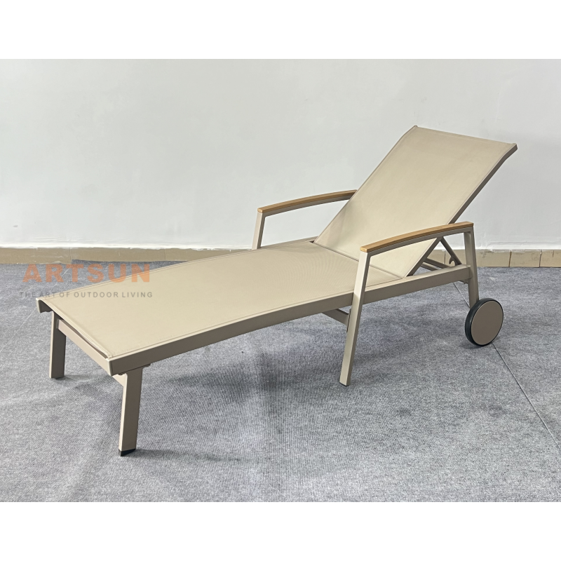 Swimming Pool Reclining Outdoor Aluminum Beach Chaise Lounge with Armrest