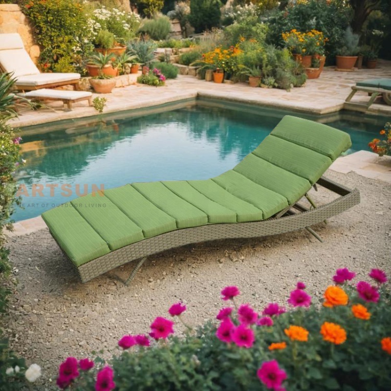 High-End Reclining Rattan Lounger with Mattress for Luxury Hospitality Projects