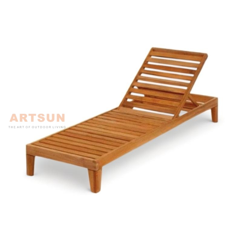 Solid Teak Sun Lounger with Adjustable Backrest for Outdoor Use
