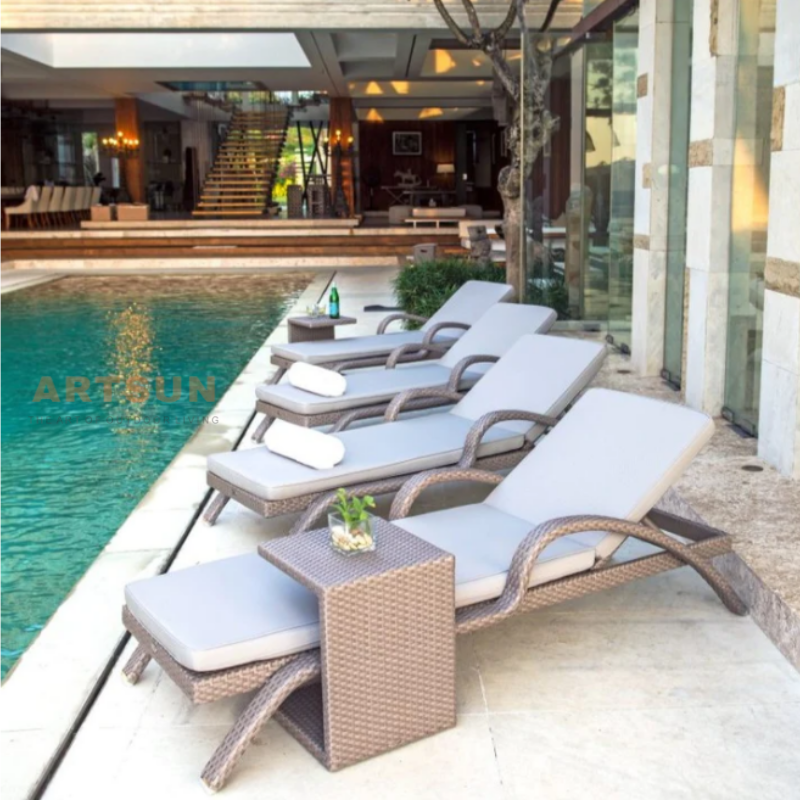 Weatherproof Rattan Reclining Chaise Lounge for Poolside Relaxation