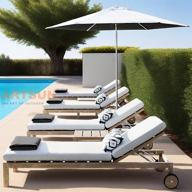 Premium Teak Wood Reclining Sun Lounger for Resort