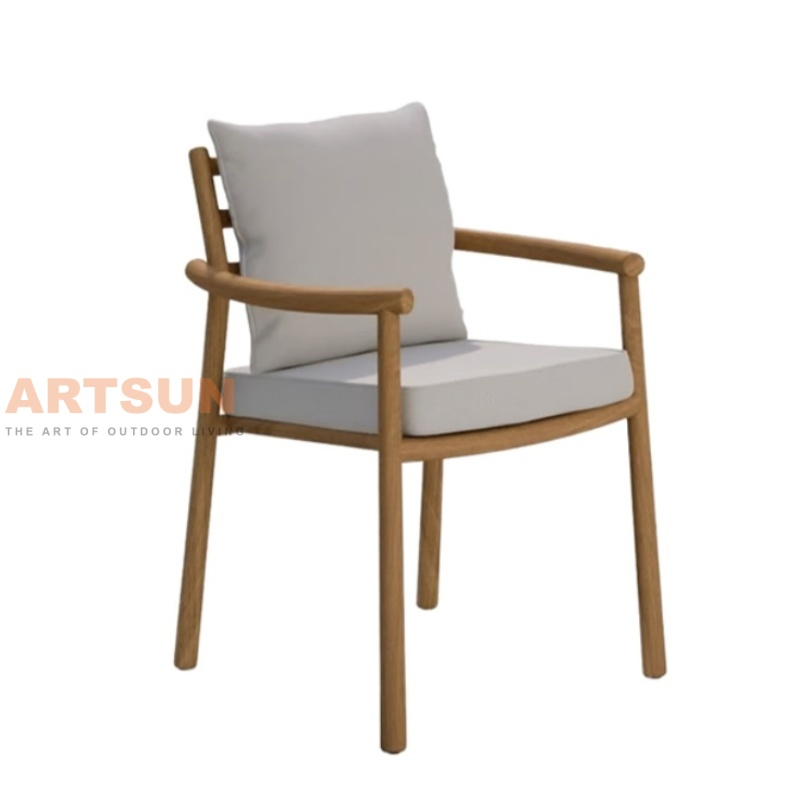 Outdoor Dining Chair with Teak Wood Frame and Cushions 