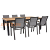 Aluminum Outdoor Dining Table with Teak Wood Top & Teslin Fabric Chairs