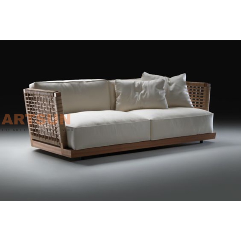 Modern Teak Outdoor Sofa with Grid Design