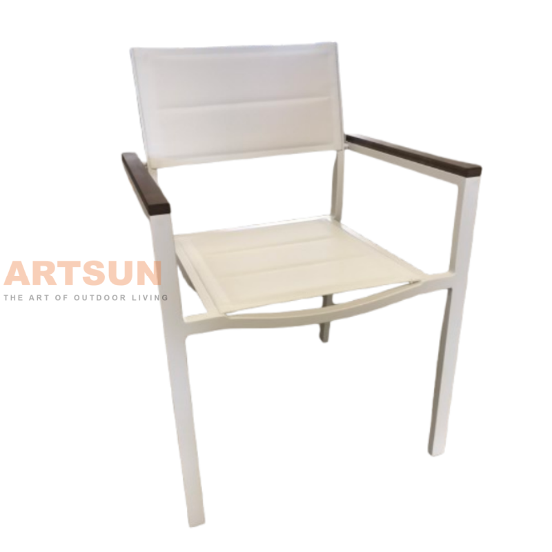 White Breathable Design Stackable Dining Chair for Poolside with Teslin Fabric