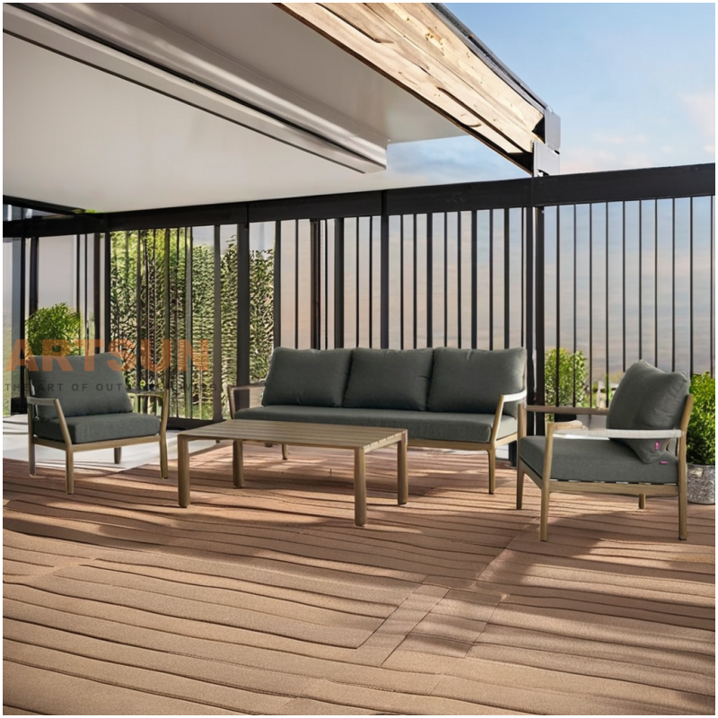 Leisure Teak Outdoor Sofa with Woven Rope for Resort Porject