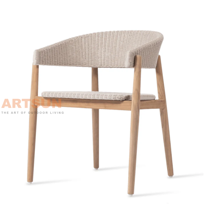 Hot Sale Teak Wood Dining Chair with Woven Rope Design for Hotel