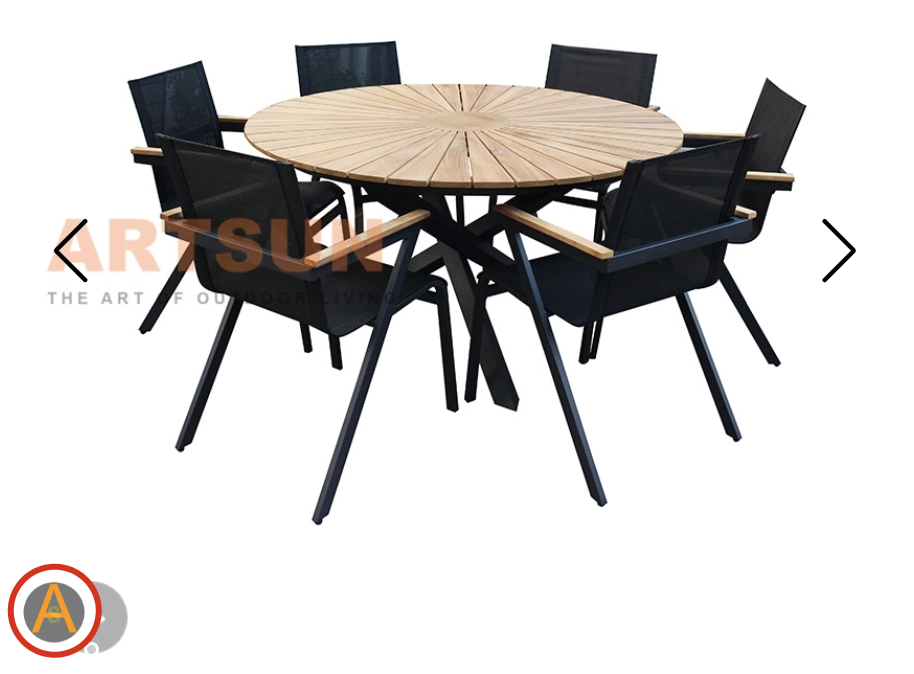 Round Teak Dining Set Aluminum Mesh Outdoor Resort