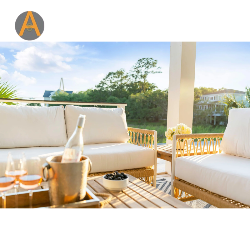 Modern Boho Outdoor Lounge Chair with All-Weather Rope Weaving And Cushions