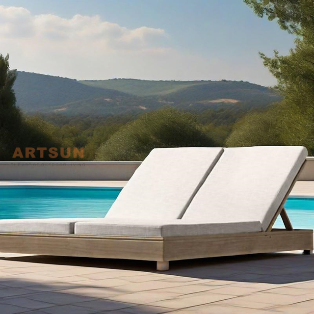 Wholesale Hotel Resort Beach Teak Wood Double Chaise Lounge