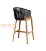 Stylish Outdoor Teak Wood Bar Chair with Woven Rope Armrest for Patio Resort & Rooftop Bar