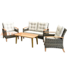 High-End Patio Outdoor Rattan Sofa Set with Wooden Armrests and Coffee Table