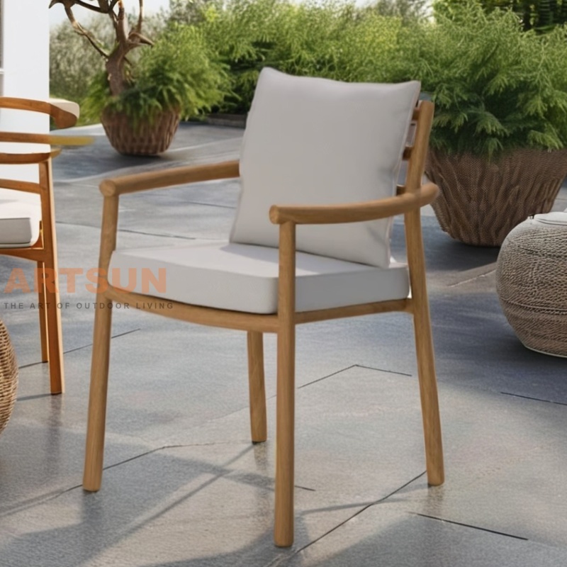 Outdoor Dining Chair with Teak Wood Frame and Cushions 