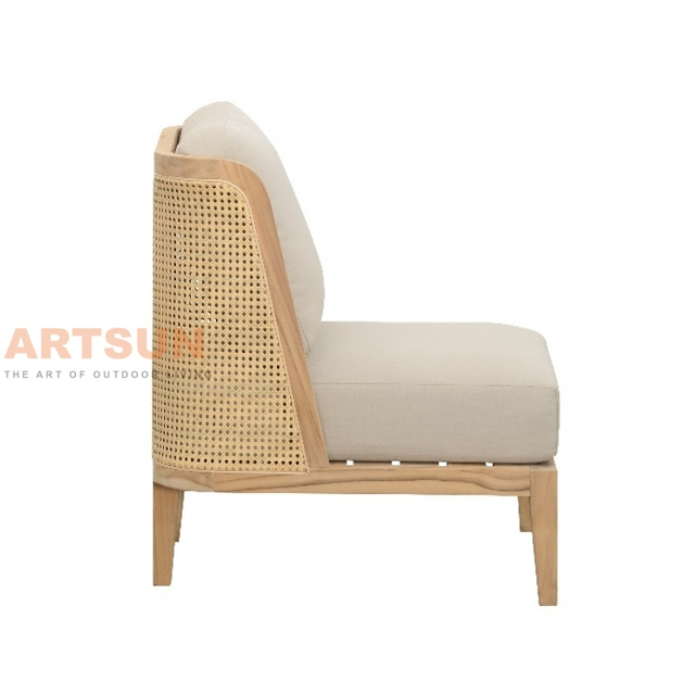 Teak Outdoor Lounge Chair with Wicker Side Design for Hotel