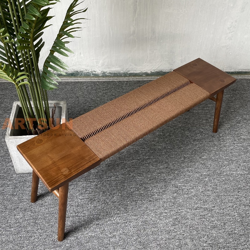 High Quality Teak Bench with Woven Rope Design
