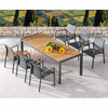Modern Aluminum Dining Table with Teak Wood Top and Teslin Sling Chairs for Hotel