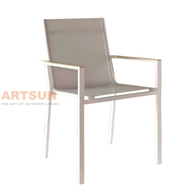 Outdoor Aluminum Chair with Teak Wood Accent Armrest
