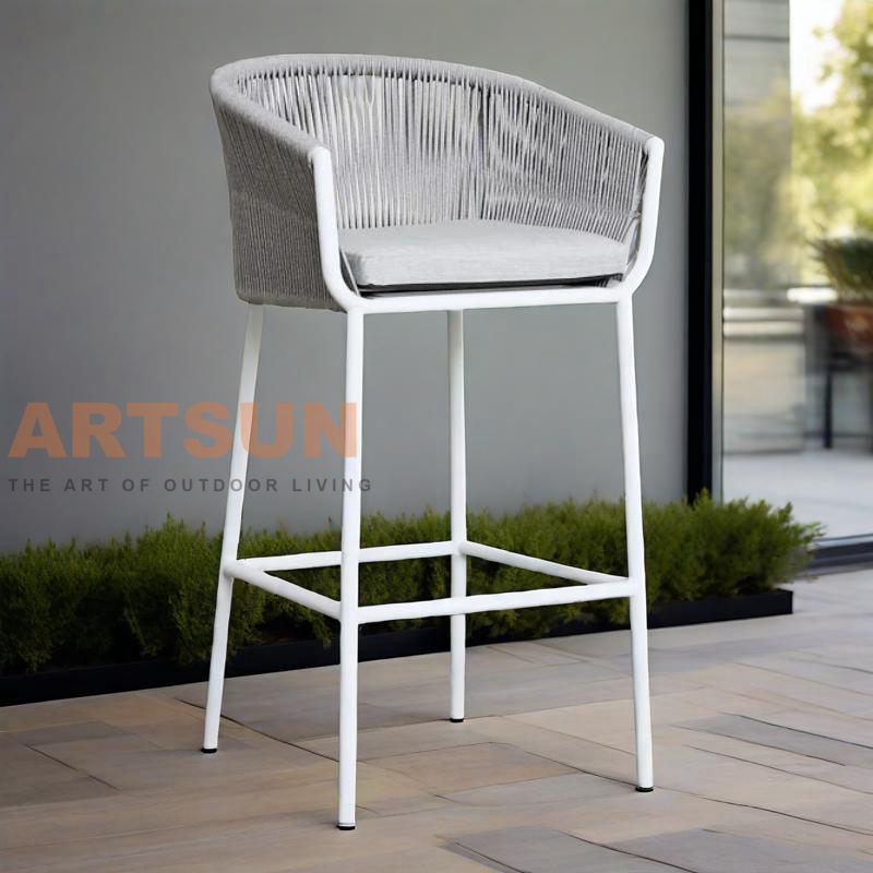 Luxury Outdoor Bar Chair with Handwoven Rope and Comfortable Seat