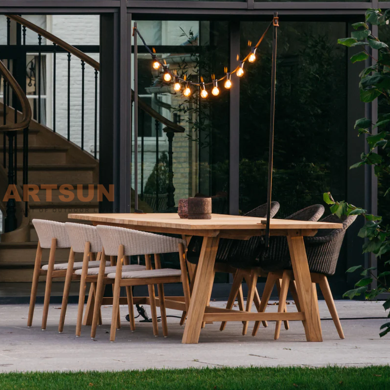 Hot Sale Teak Wood Dining Chair with Woven Rope Design for Hotel