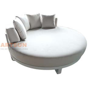 Modern Outdoor Round Sofa with Rope Backrest and Cushions