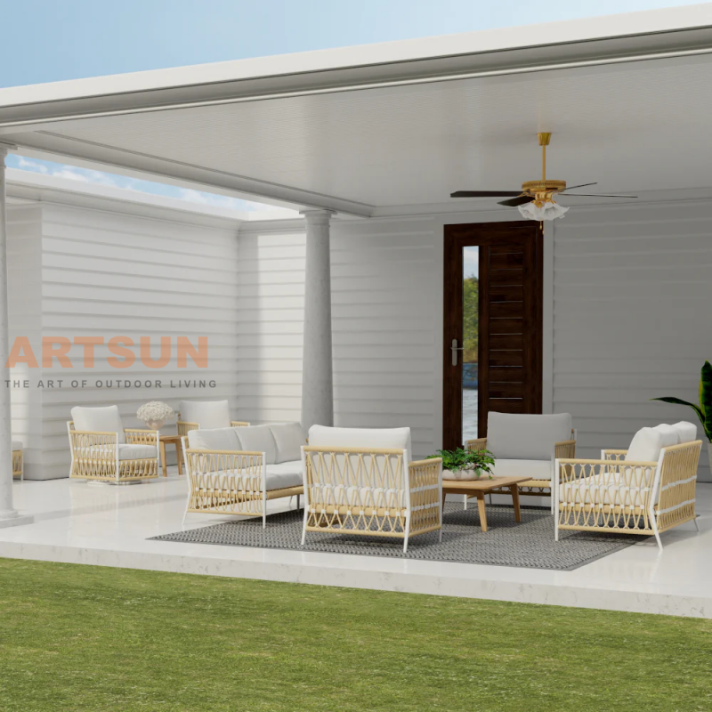 Modern Boho Outdoor Lounge Chair with All-Weather Rope Weaving And Cushions