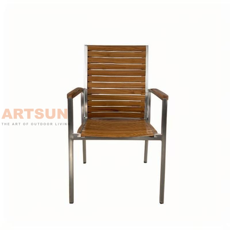 Stainless Steel Outdoor Dining Chair with Teak Wood