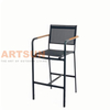 Outdoor Bar Chair with Teslin Fabric Backrest and Teak Accent Armrest