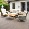 High-End Patio Outdoor Rattan Sofa Set with Wooden Armrests and Coffee Table