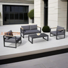 Black Aluminum Patio Garden Sofa Set for Balcony with Teak Wood Accent