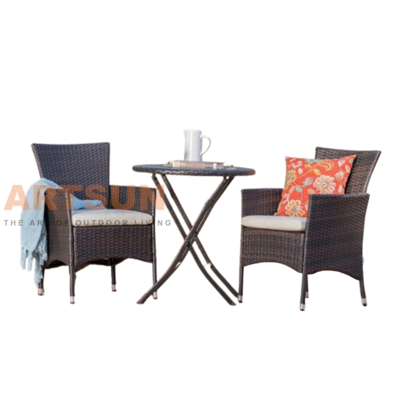Rattan Dining Set with Tempered Glass Table Top