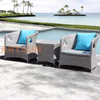 Rattan Coffee Table Set with 2 Rattan Chairs