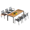 Modern Aluminum Dining Table with Teak Wood Top and Teslin Sling Chairs for Hotel