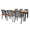 Aluminum Outdoor Dining Table with Teak Wood Top & Teslin Fabric Chairs