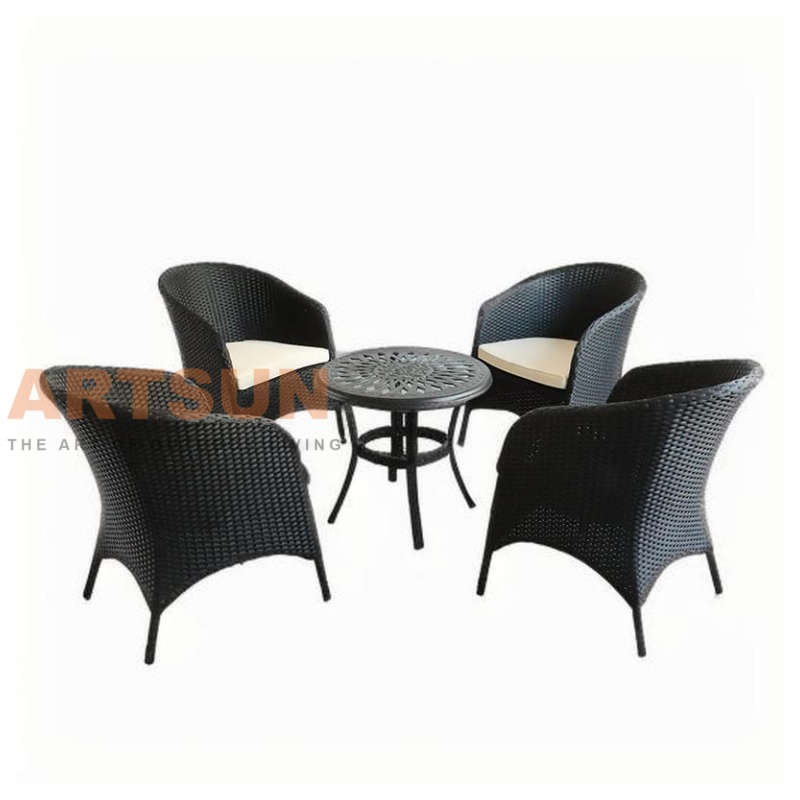 Rattan Dining Chairs with Cast Aluminum Table