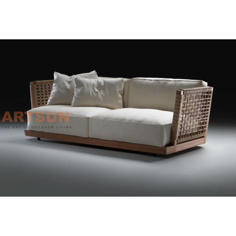 Modern Teak Outdoor Sofa with Grid Design