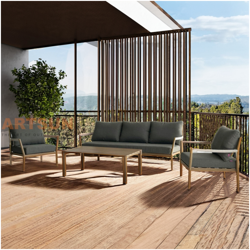 Leisure Teak Outdoor Sofa with Woven Rope for Resort Porject